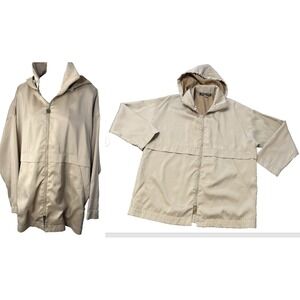 Mycra Pac Jacket  Rain Travel  Hooded Pockets Lightweight Golden Tan beige M/L